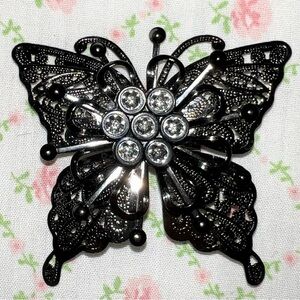 Silver Rhinestone Butterfly Brooch